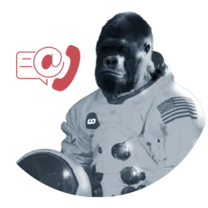 Gorilla in tuta da astronauta con icona telefono/chat